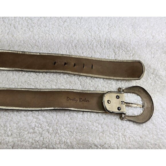 VTG 80s Leather Dress Belt by Dusty Baker Snakeskin Patchwork Lrg Silver Buckel - Picture 5 of 11